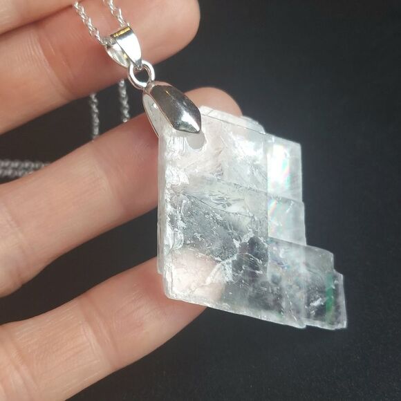 Optical Calcite Necklace Viking Sunstone Crystal Pendant - Picture 4 of 7